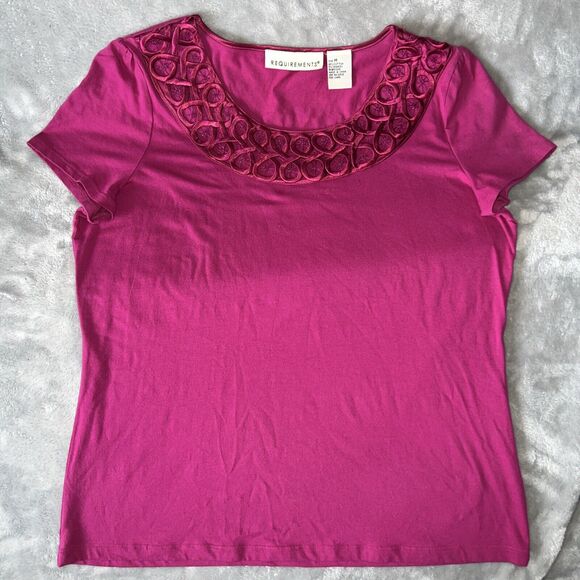 Requirements Tops - Requirements Vintage 90s Womens M Embroider Collar Stretch Cotton Purple Top